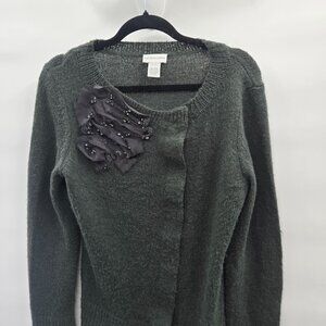 Soft Surroundings Snap Up Green/Grey Sweater Cardigan Alpaca Blend Medium